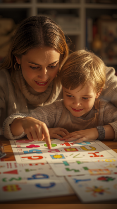 Mãe e filho escolhendo a atividade