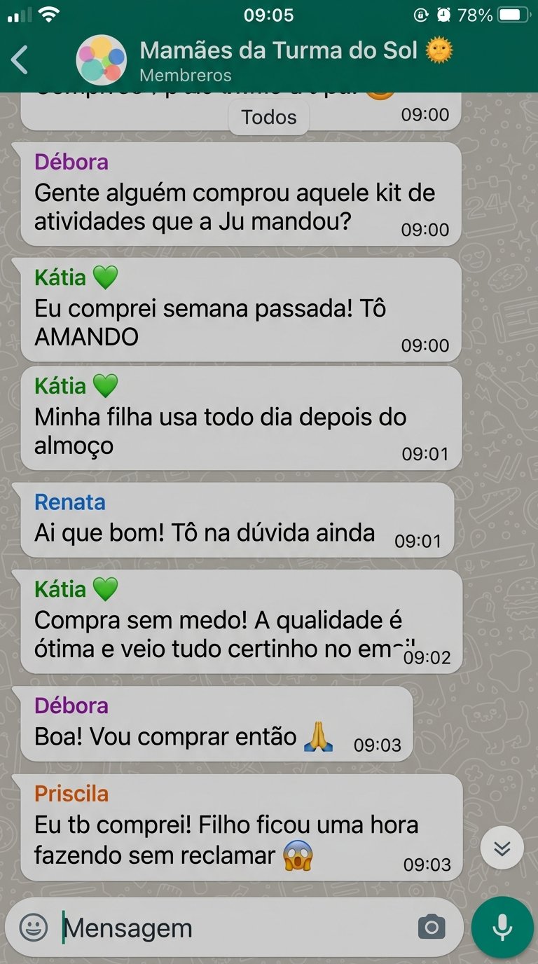 Grupo de mães recomendando o kit umas para as outras
