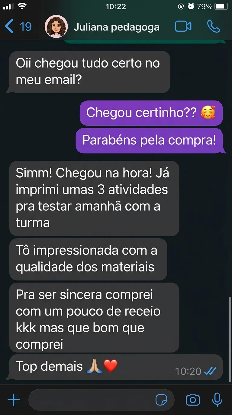 Juliana comentando sobre a qualidade do material