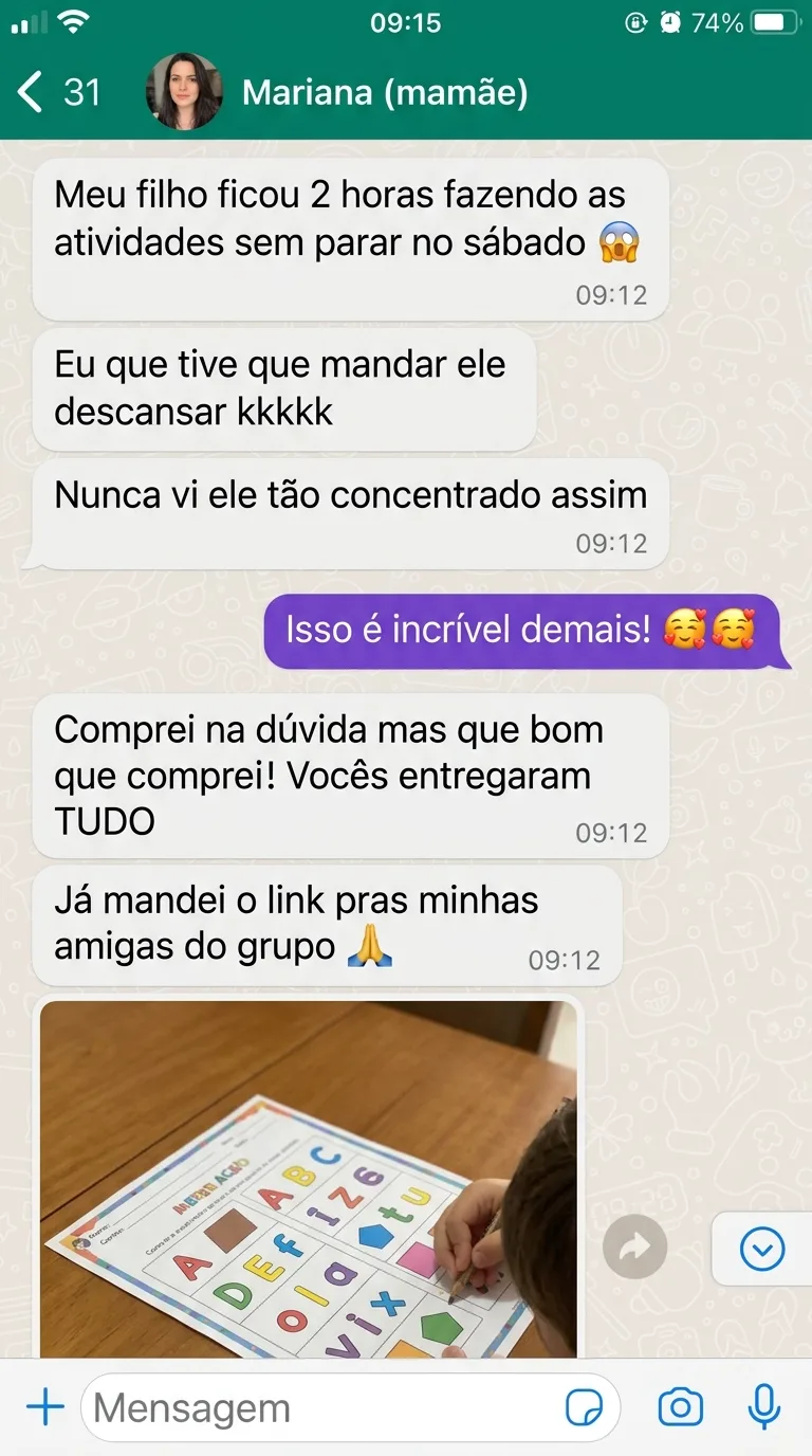 Mariana comentando sobre o filho usando o material