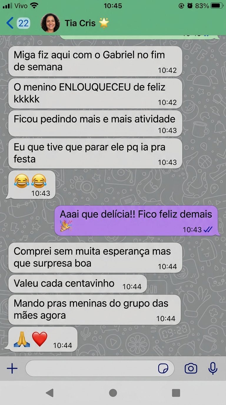Tia comentando sobre o sobrinho usando o material
