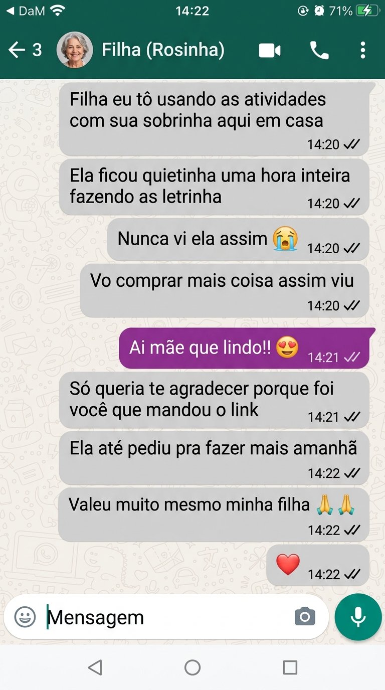 Avó comentando sobre a neta usando o material